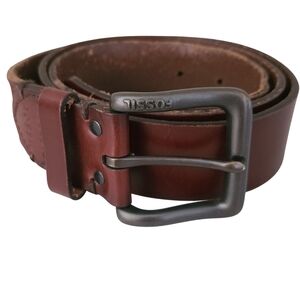 fossil brown leather belt size 36 casual rugged distressed buckle MB1290201